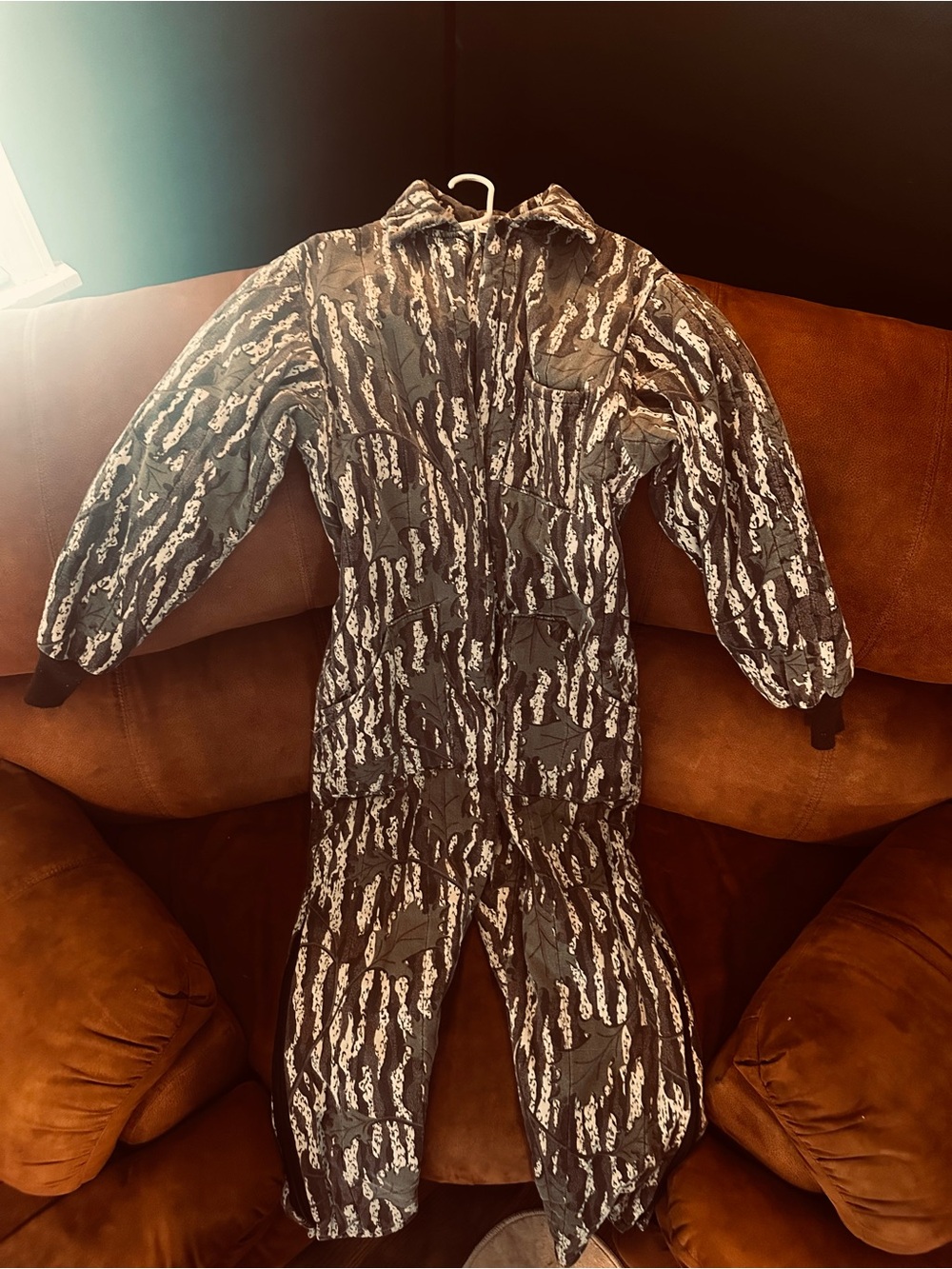 Camouflage One-Piece Coveralls in Dark Green & White
